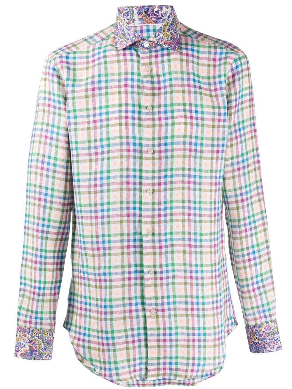 Etro Gingham Checked Paisley Print Shirt In Green