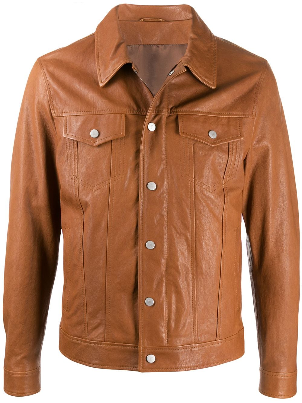 Eleventy Slim-fit Leather Jacket In Brown