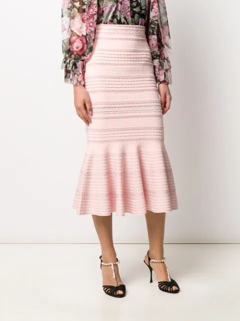 white peplum hem midi skirt