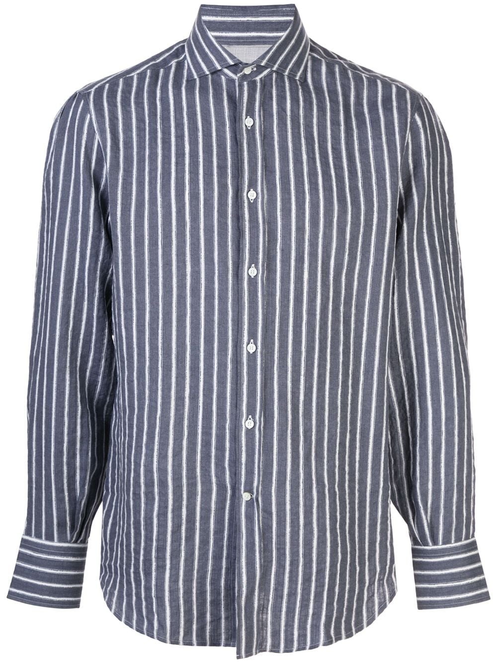 Brunello Cucinelli Narrow Striped Linen Shirt In Grey