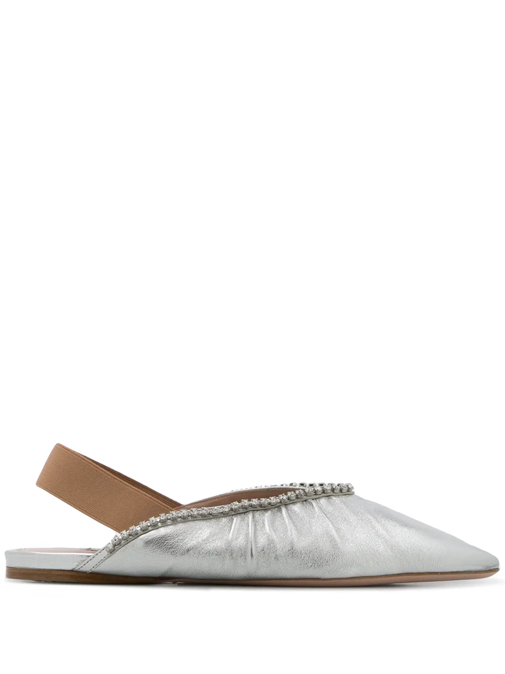 Miu Miu Crystal-embellished Slingback Ballerina Shoes In Silber
