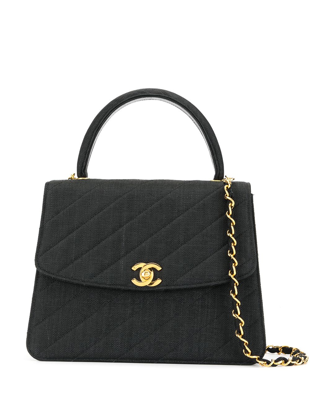 

Chanel Pre-Owned bolsa capitonada a rayas diagonales 1992 - Negro