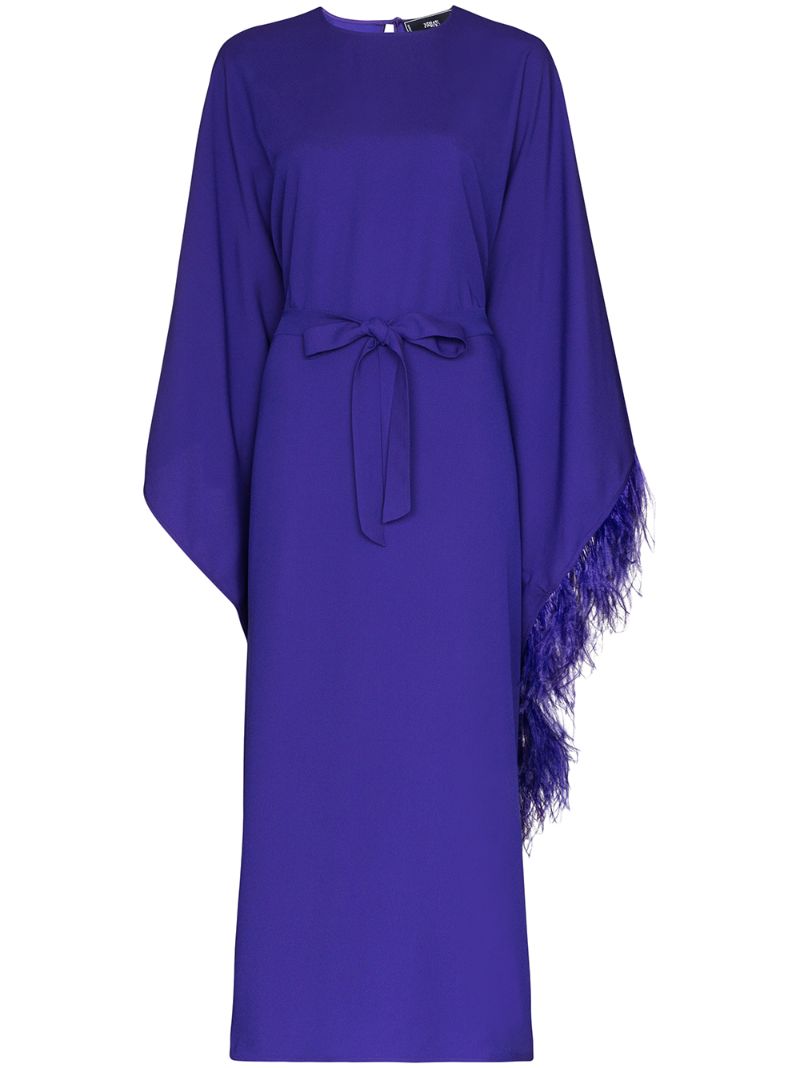 Shop Taller Marmo Fenice Feather-trim Kaftan Dress In Purple