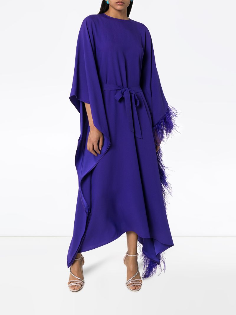 Shop Taller Marmo Fenice Feather-trim Kaftan Dress In Purple