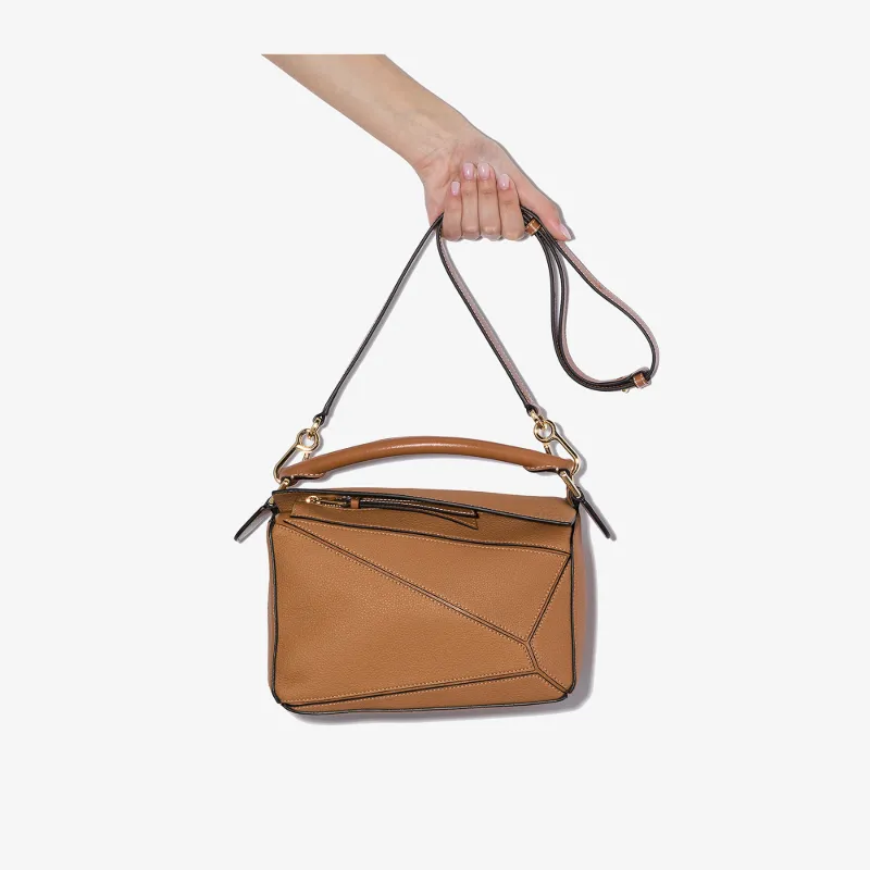 Loewe Womens Neutrals Brown Puzzle Leather Shoulder Bag