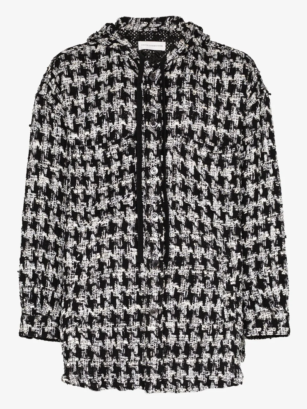 Faith Connexion Hooded Button-up Tweed Jacket In Black