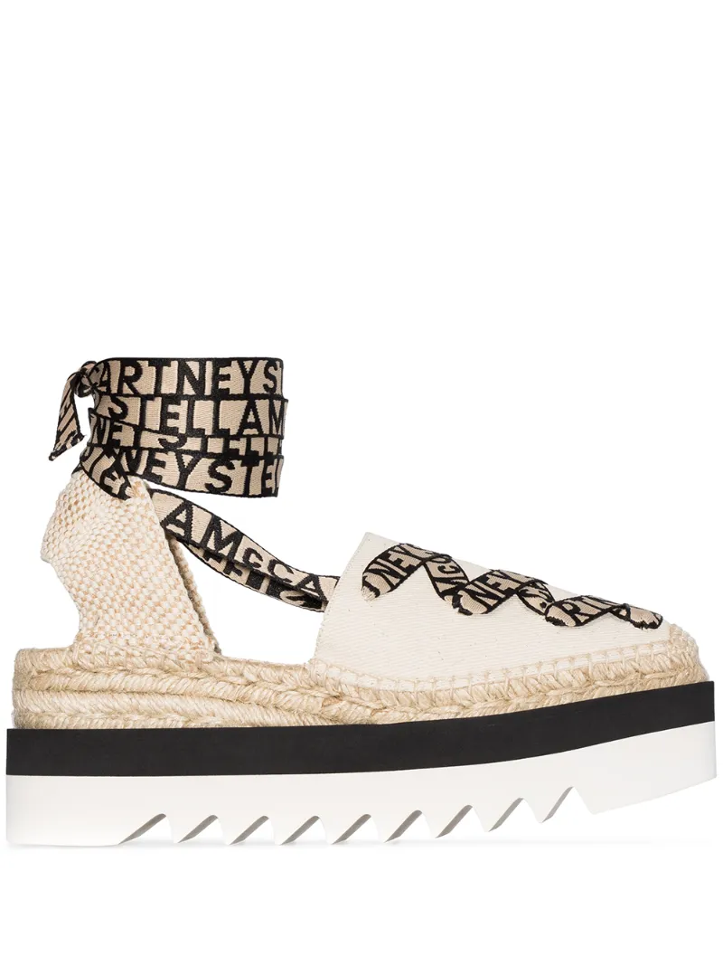 Stella Mccartney Gaia Ankle-wrap Canvas Wedge Espadrilles In Neutrals