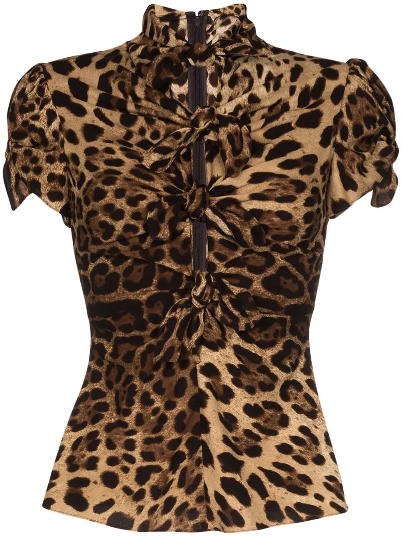 DOLCE & GABBANA KNOTTED LEOPARD-PRINT SHIRT