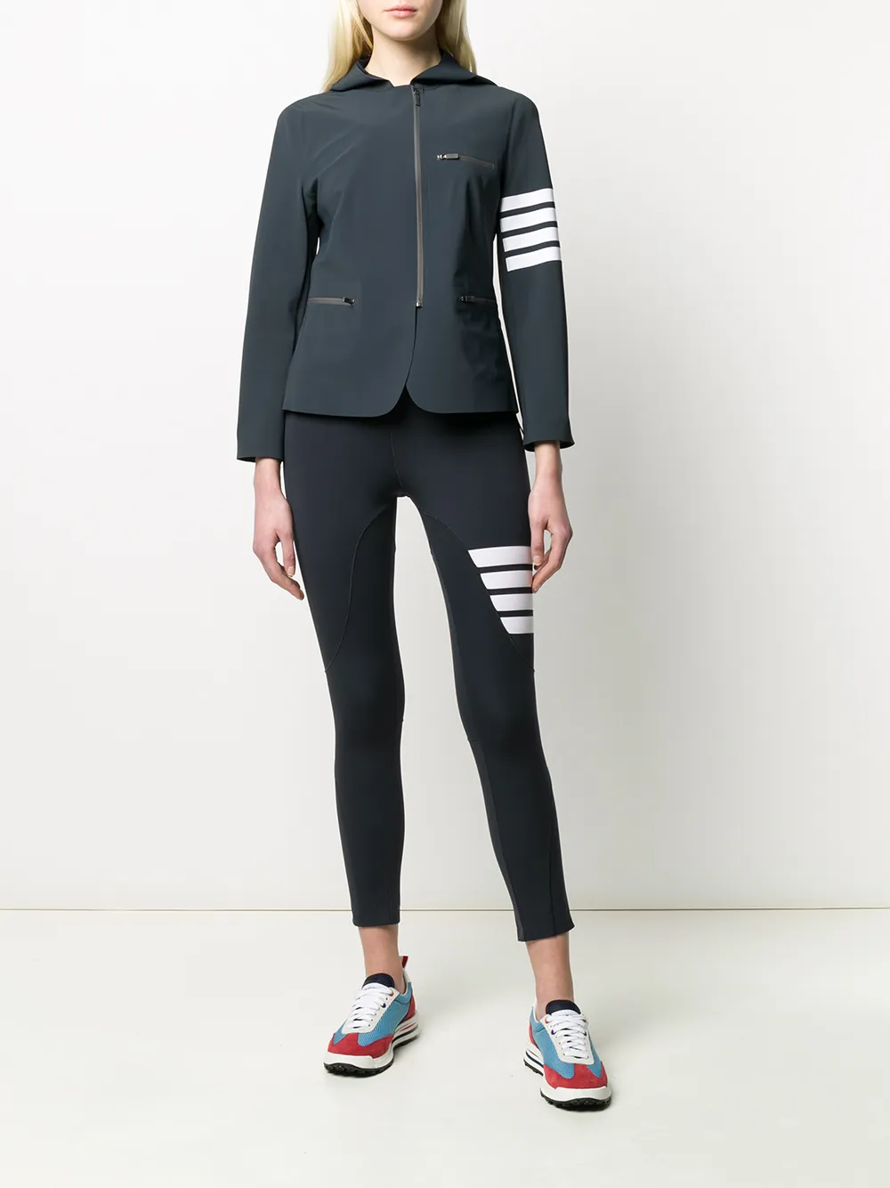  Thom Browne Kompressions Strumpfhose Mit Logo Streifen   Grau 
