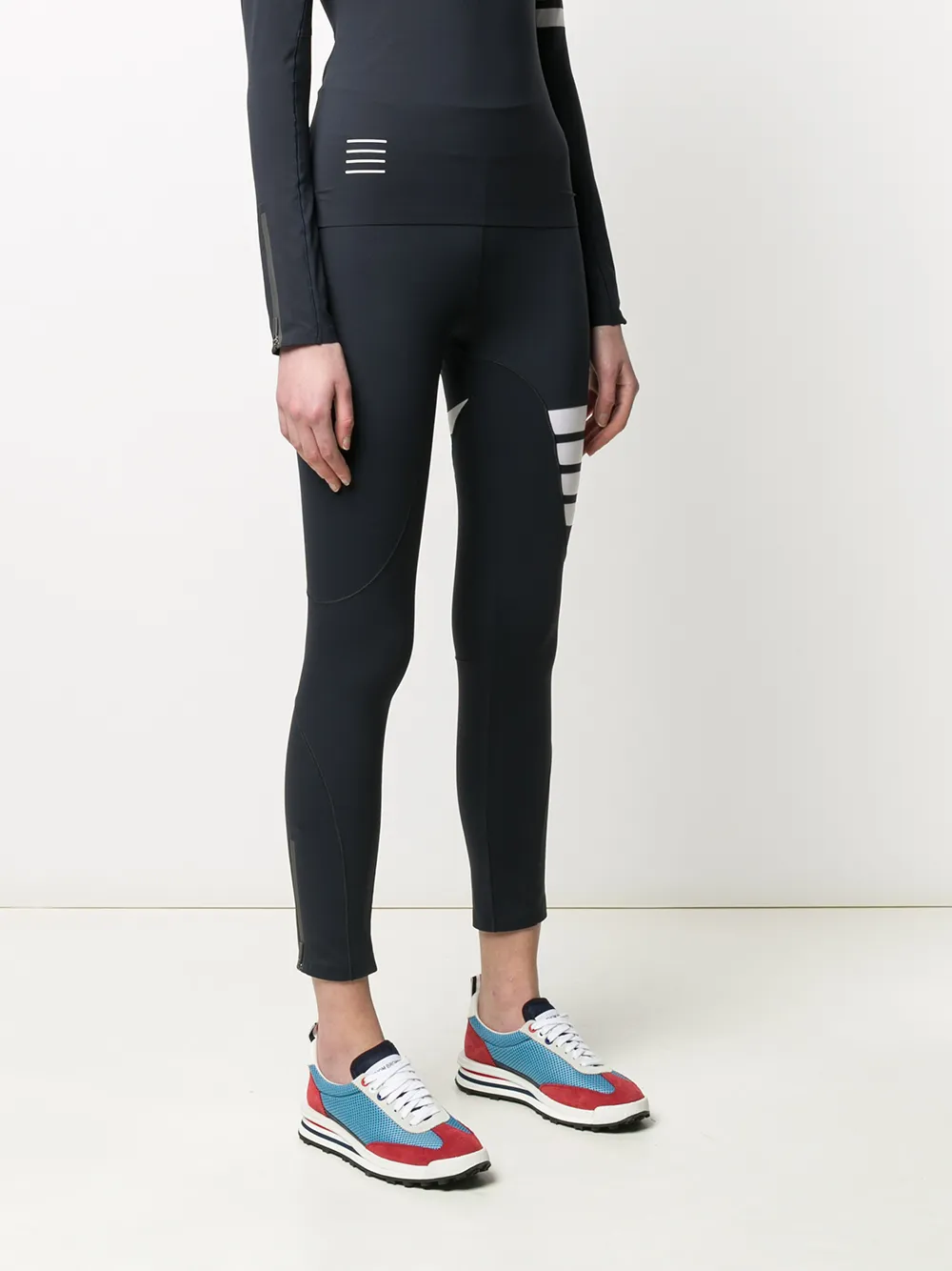  Thom Browne Kompressions Strumpfhose Mit Logo Streifen   Grau 