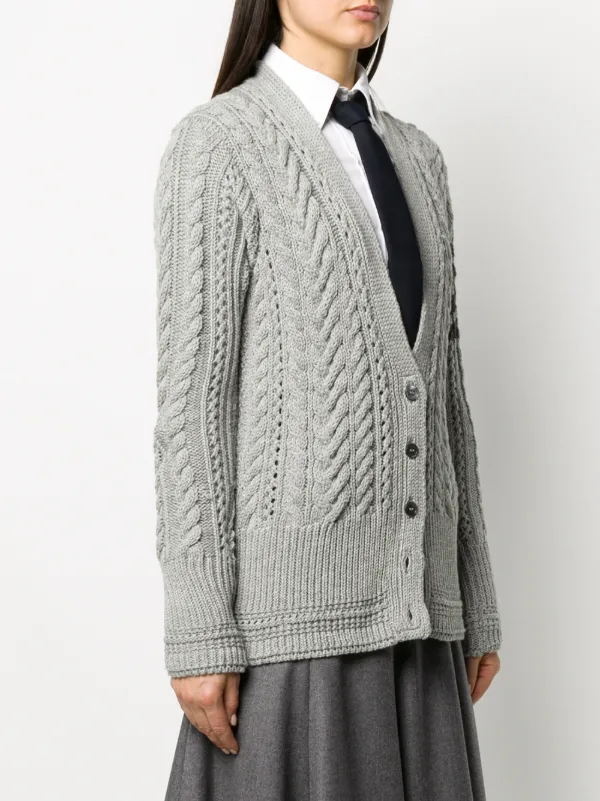 Thom Browne cable knit 4 bar Stripe Cardigan Farfetch Thom Browne cable knit 4 bar Stripe Cardigan Farfetch