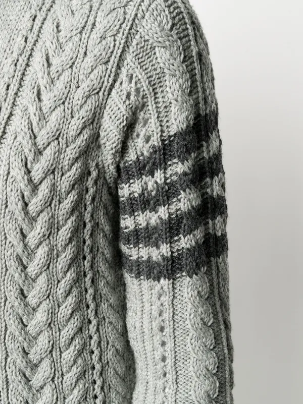 Thom Browne cable knit 4 bar Stripe Cardigan Farfetch Thom Browne cable knit 4 bar Stripe Cardigan Farfetch