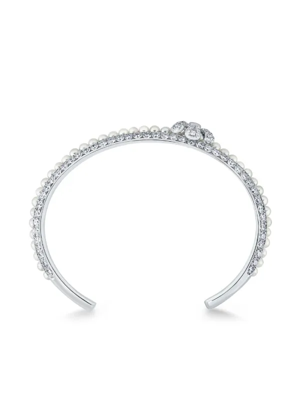 David Morris Bracelet Torque Pearl Rose En Or Blanc 18ct Serti De