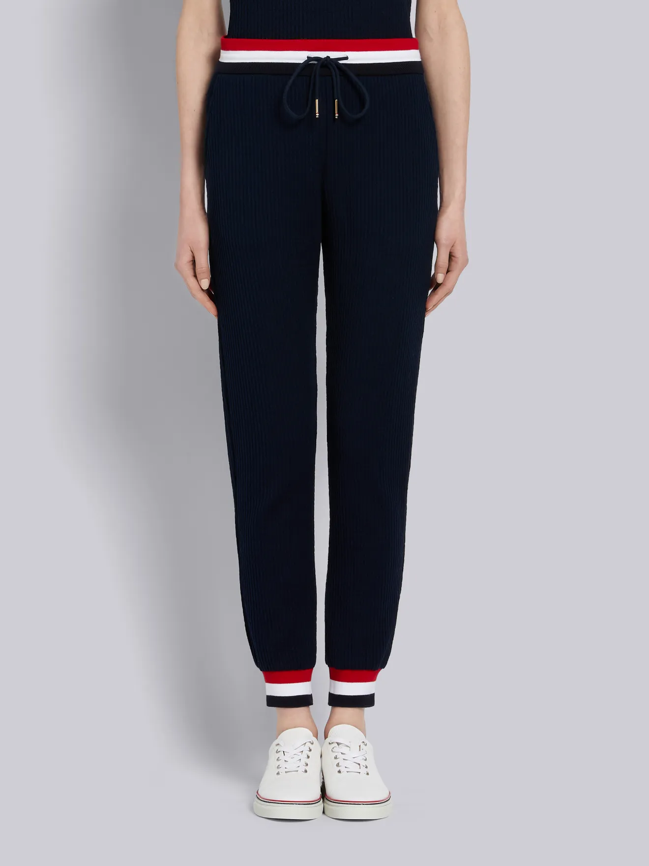 Navy Cotton Seersucker Tricolor Striped 