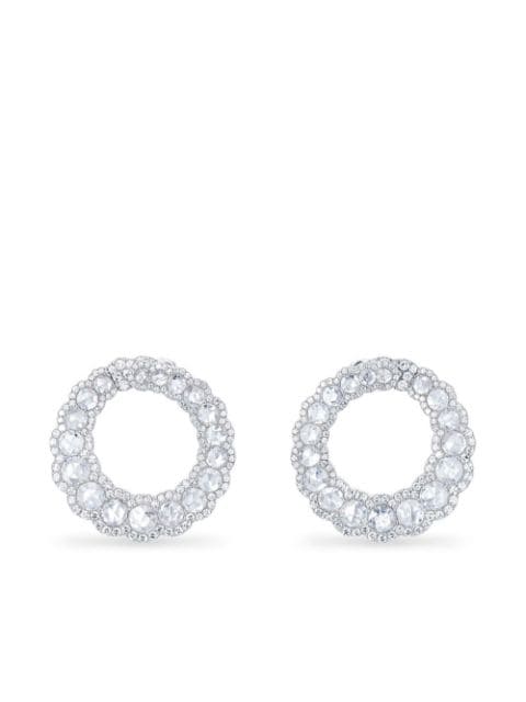 David Morris 18kt white gold diamond medium hoop earrings