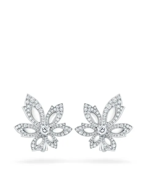 David Morris 18kt white gold diamond Single Flower Palm earrings