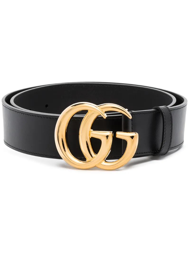 GUCCI BLACK GG BUCKLE LEATHER BELT