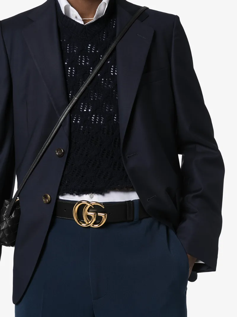 GUCCI BLACK GG BUCKLE LEATHER BELT