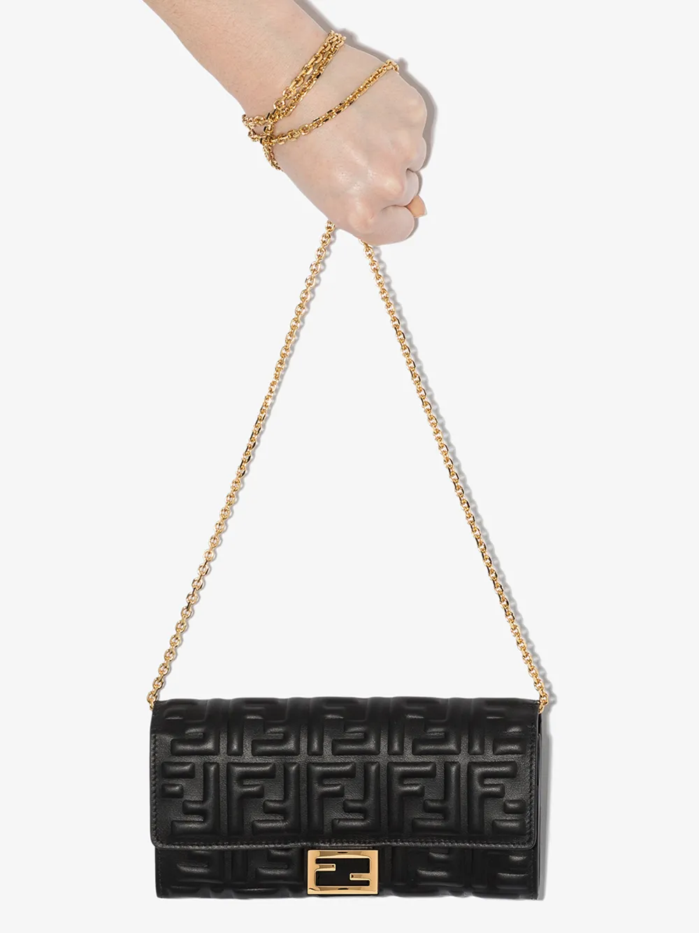 Fendi Baguette Ff-embossed Clutch Bag In Black