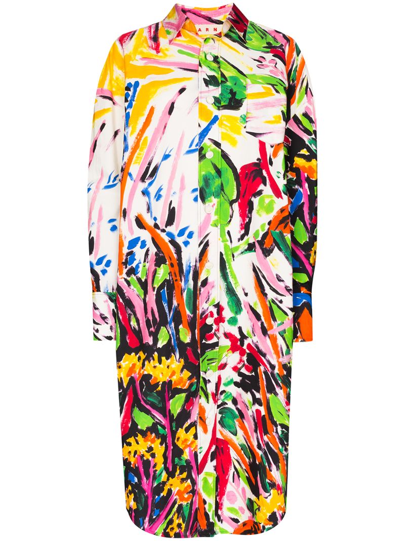 Shop Marni Paint-print Cotton Shirt Dress In Yellow