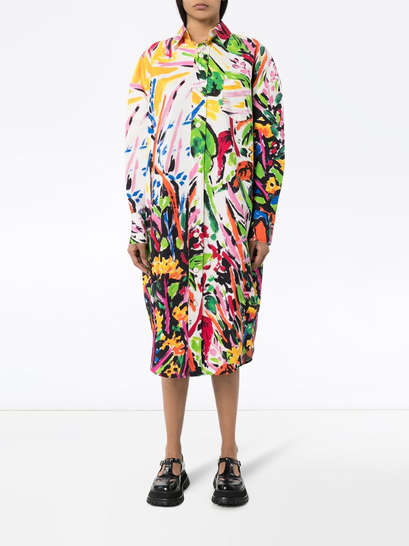 Shop Marni Paint-print Cotton Shirt Dress In Yellow