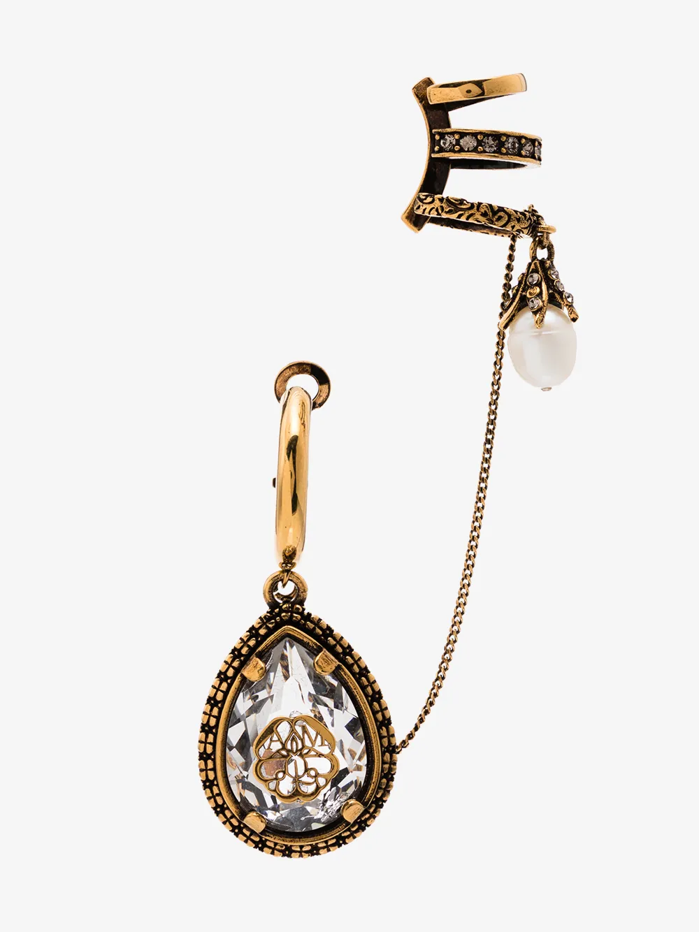 ALEXANDER MCQUEEN ALEXANDER MCQUEEN GOLD TONE PEARL CHARM DROP CUFF EARRING,617645I153T14835335