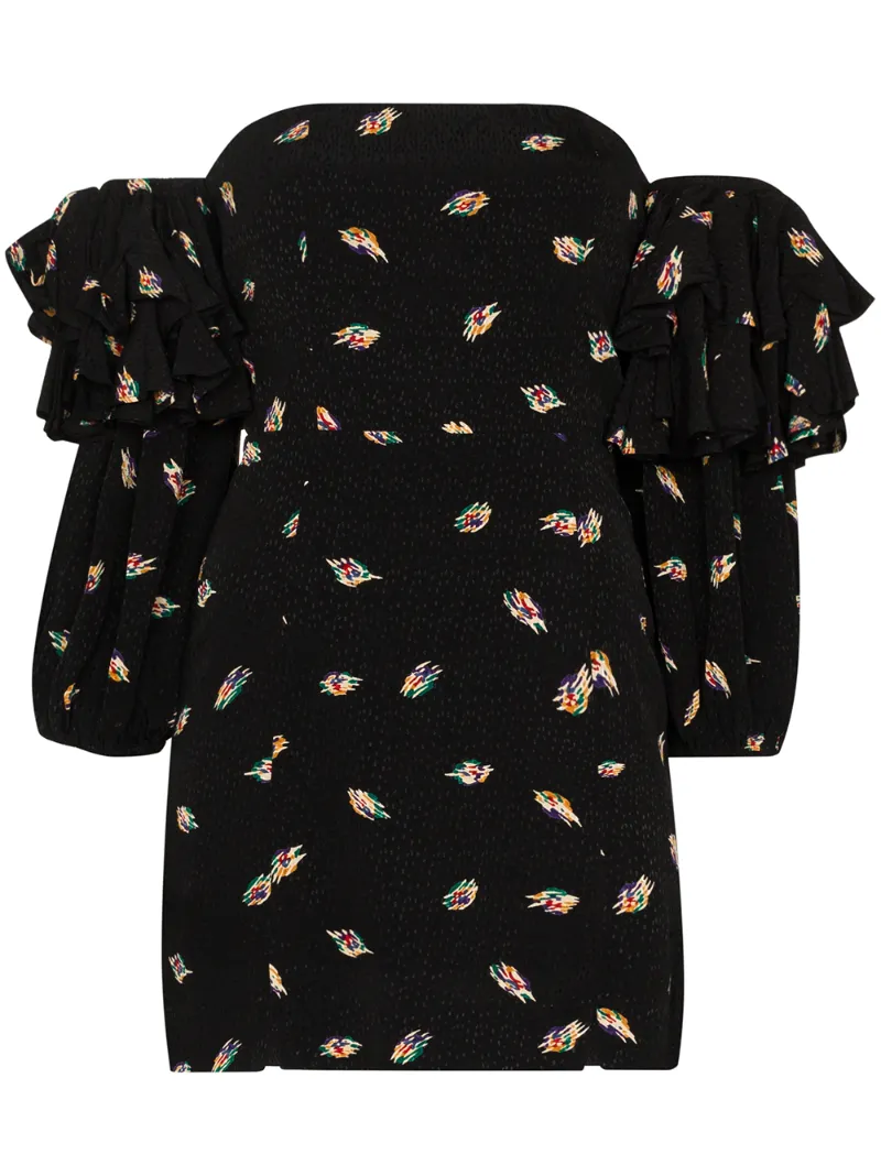 Rotate Birger Christensen Bethany Off-the-shoulder Mini Dress In Black