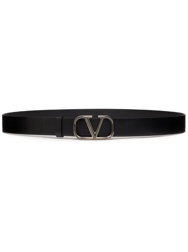 Valentino Garavani Vlogo Buckle Leather Belt - Black