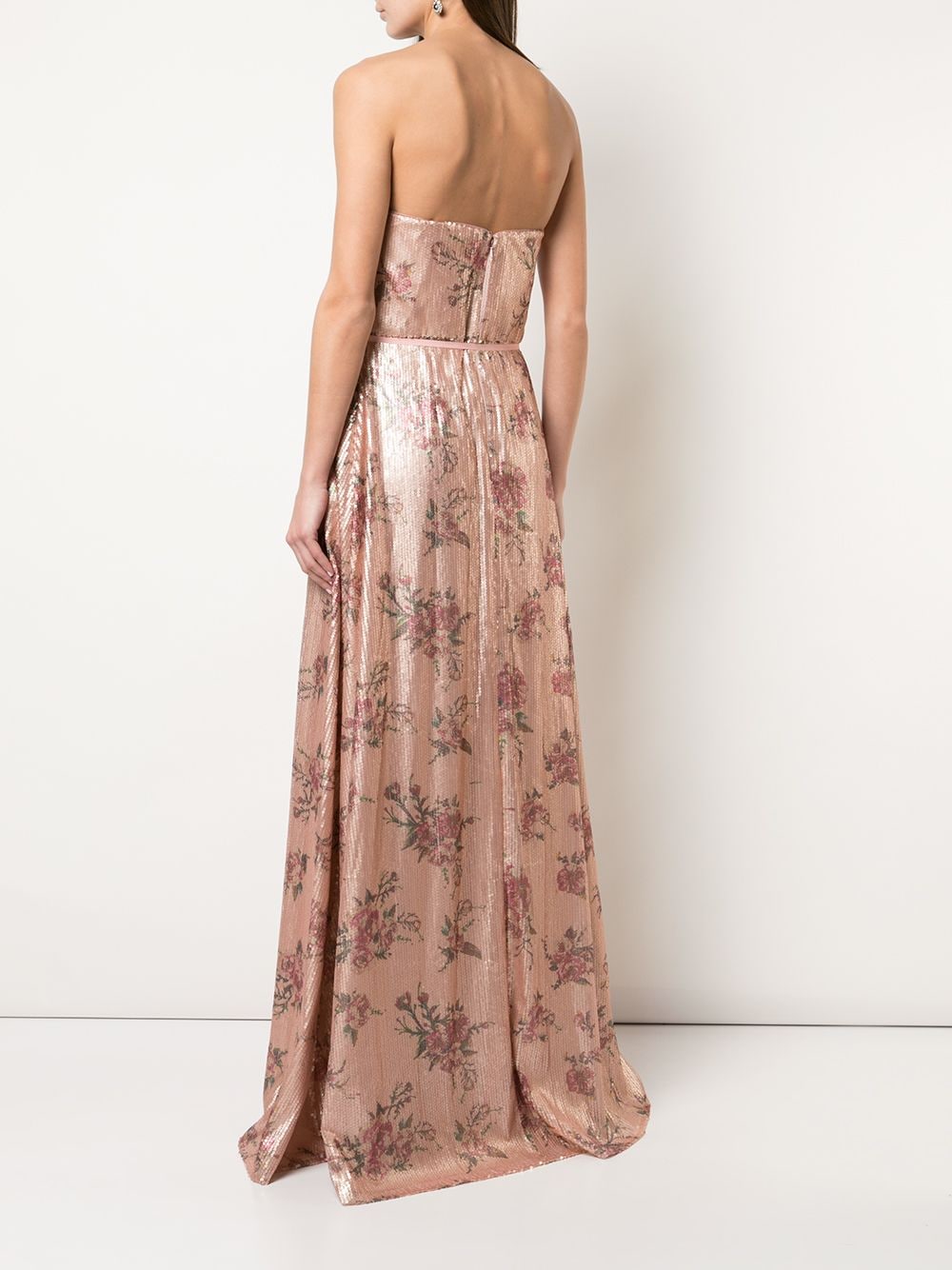 Shop Marchesa Notte Bridesmaid Floral-printed Sequin Gown In Pink