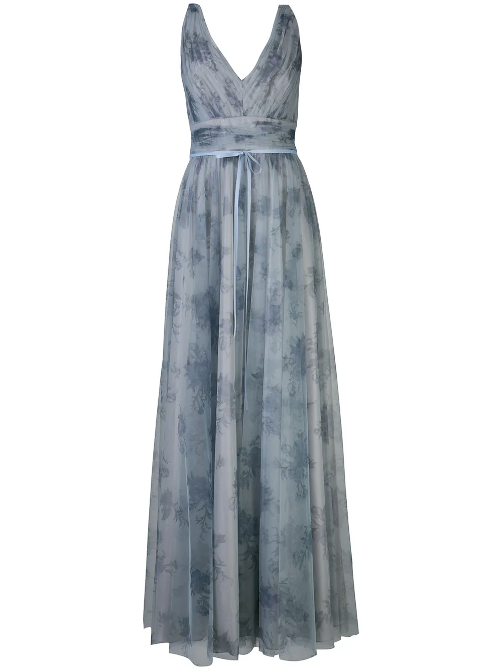 

Marchesa Notte Bridesmaids vestido con estampado floral y ribete de tul - Azul