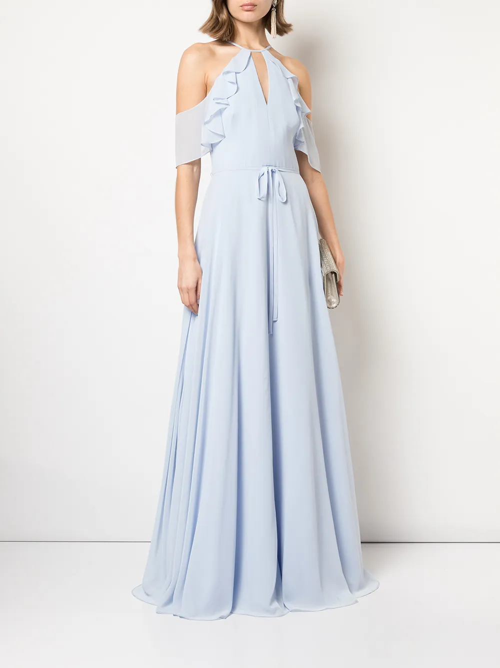 Shop Marchesa Notte Cold Shoulder Bridesmaid Gown In Blue