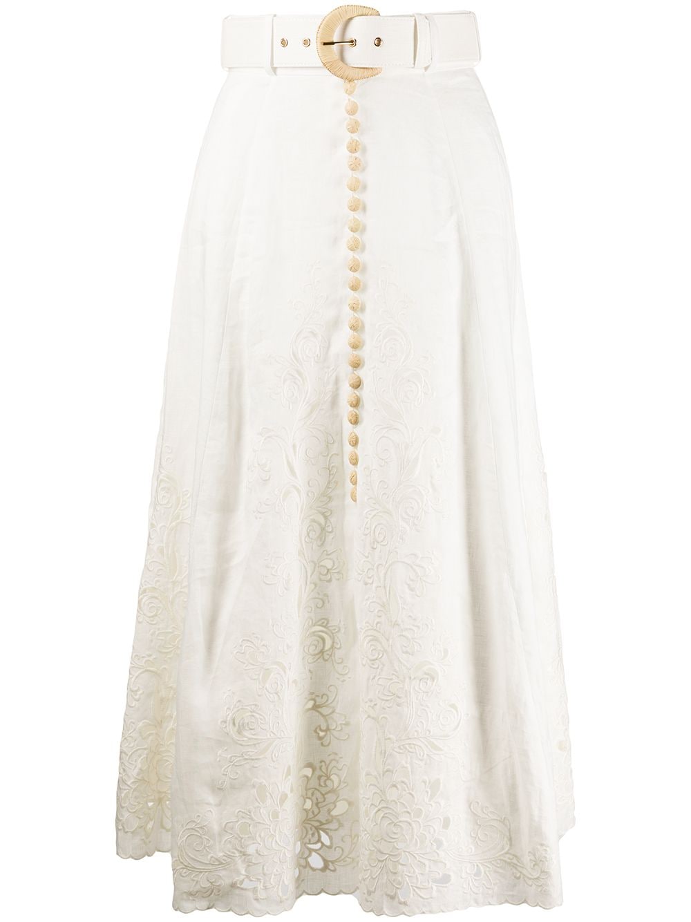 ZIMMERMANN PEGGY EMBROIDERED BUTTON-THROUGH MIDI SKIRT