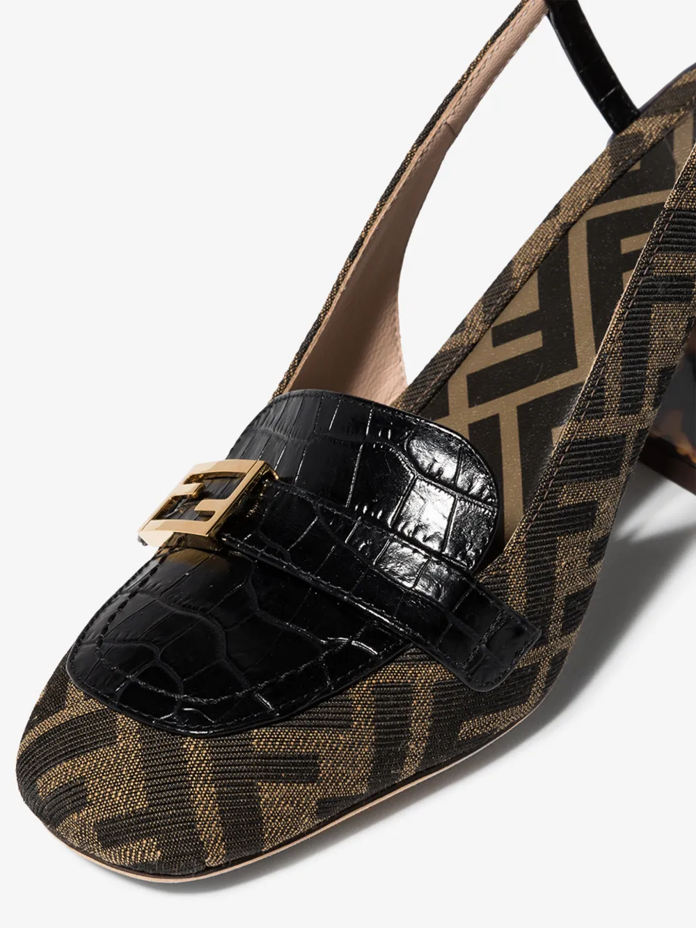 FENDI FENDI BLACK 70 MOCK CROC LEATHER SLINGBACK PUMPS,8J7066AAXL14839044