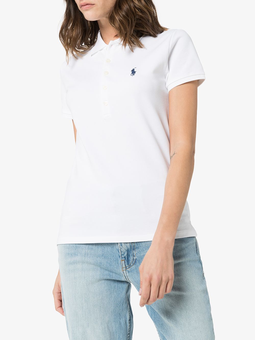 Shop Polo Ralph Lauren Polo Pony Embroidered Polo Top In White