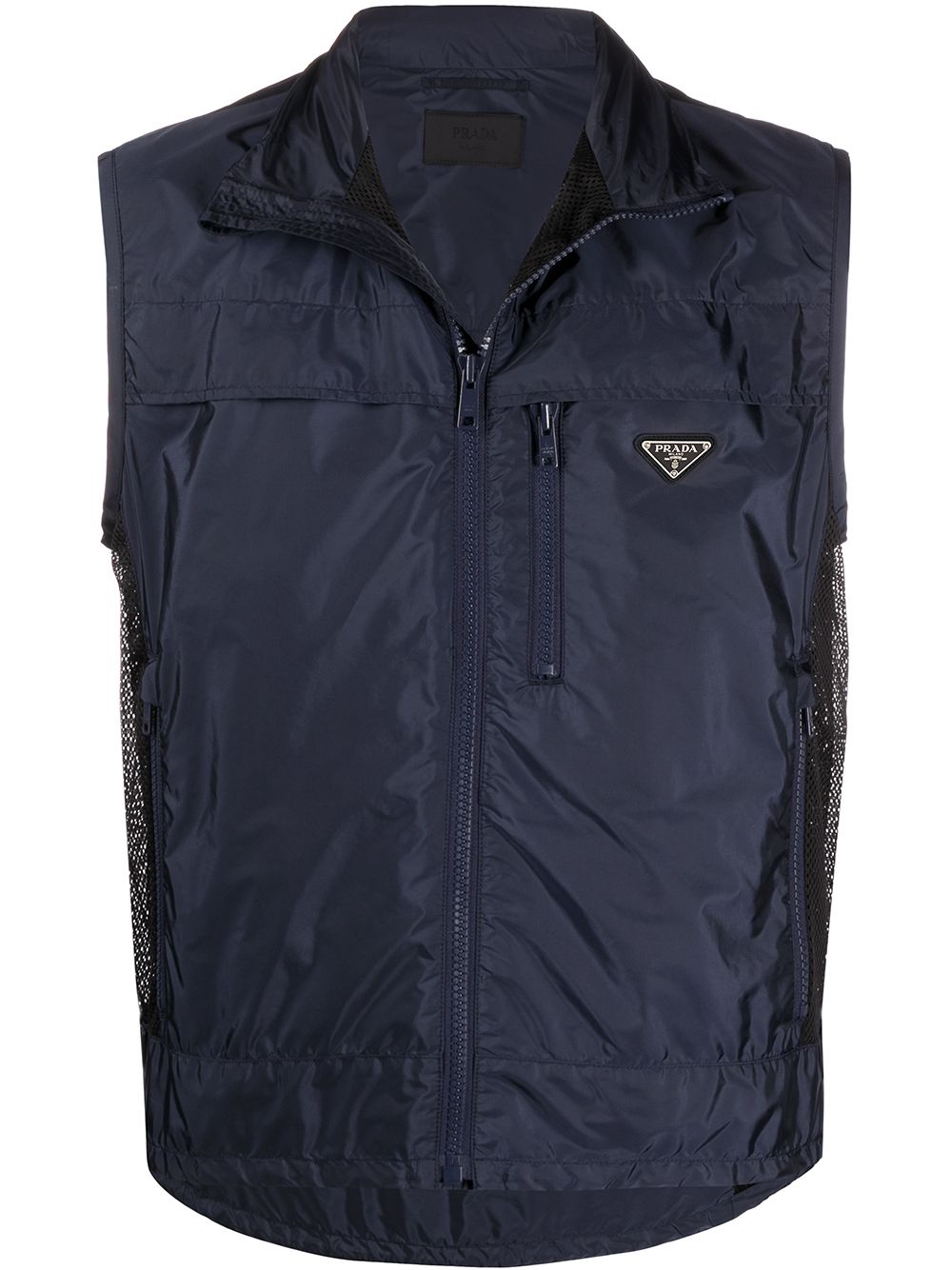 Prada Logo Plaque Zipped Gilet In Blau