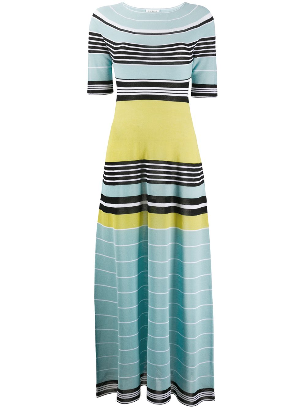 Shop Lanvin Striped Long Knitted Dress In Blue