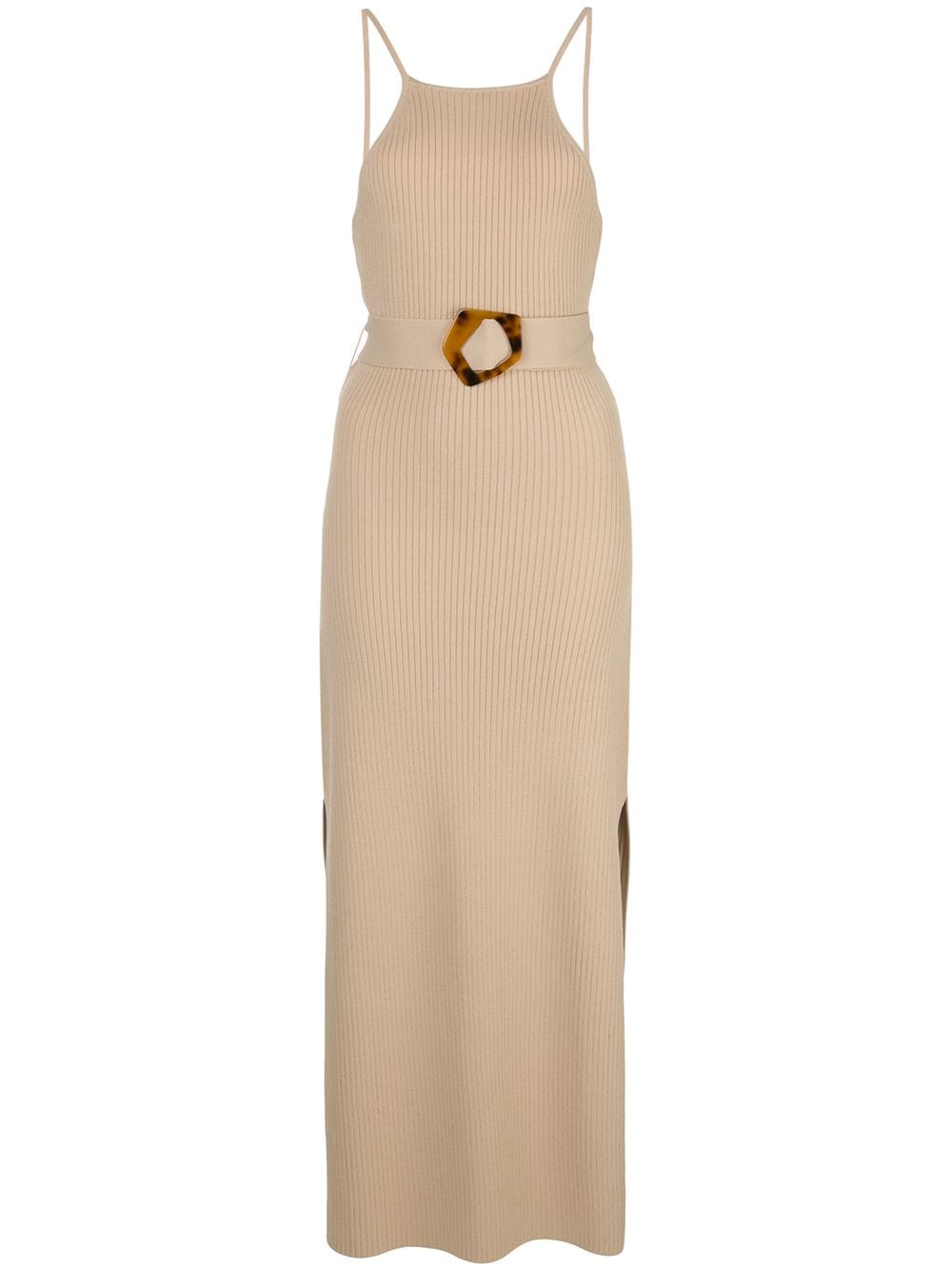 Nicholas Ribbed Knit Belted Maxi Dress In Neutrals