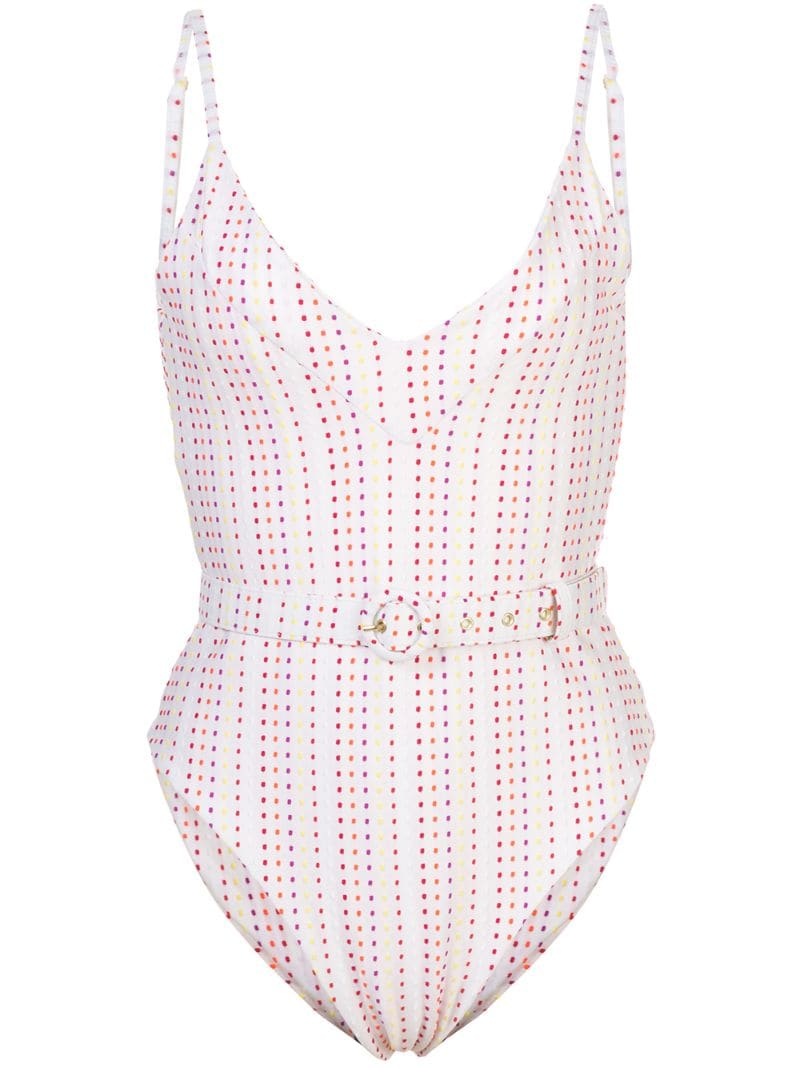 Nicholas Dotted Belted Swimsuit In White