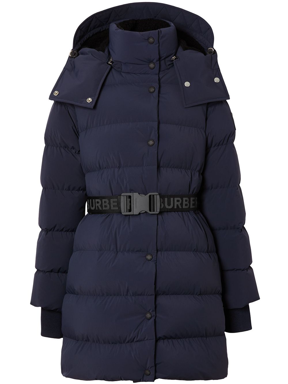 Burberry Detachable Hood Belted Puffer Jacket In Navy | ModeSens