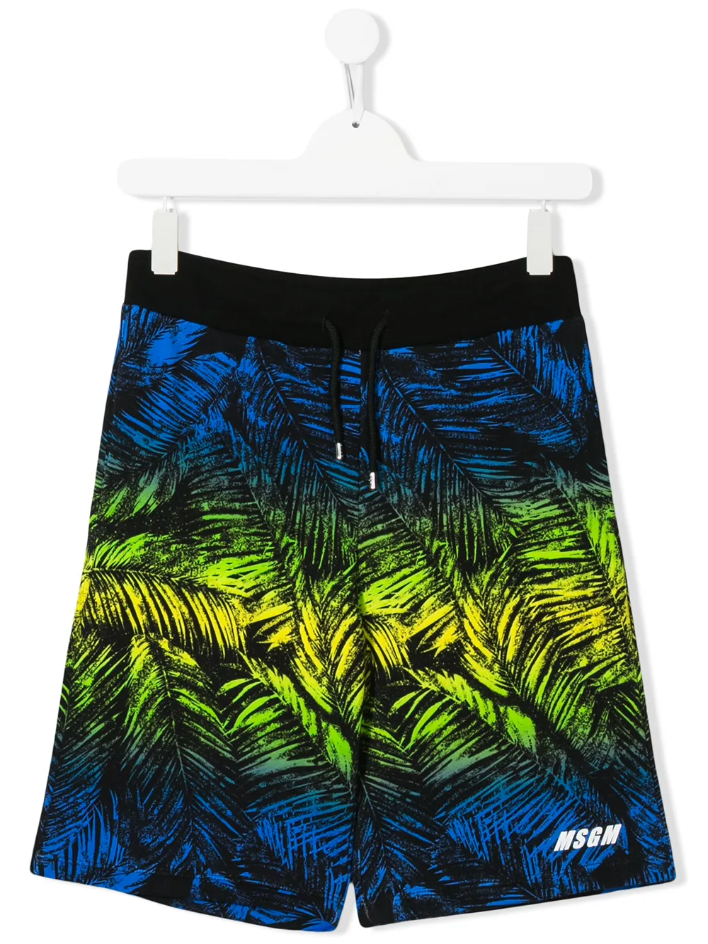 Msgm Kids' Leaf Print Track Shorts In Black