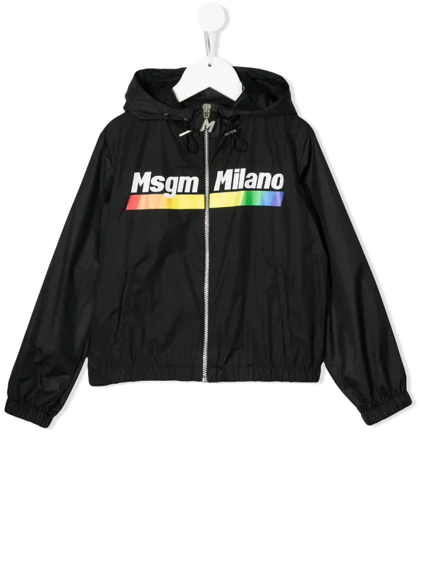black hoodie with rainbow stripe