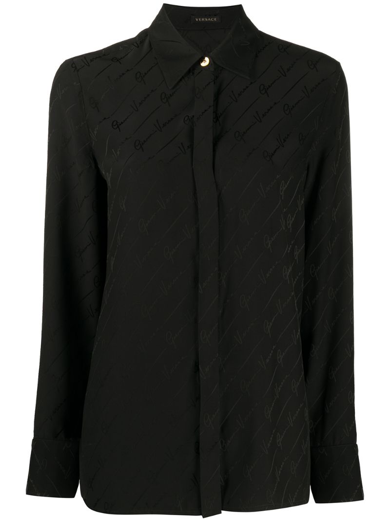 Versace All-over Logo Print Shirt In Black