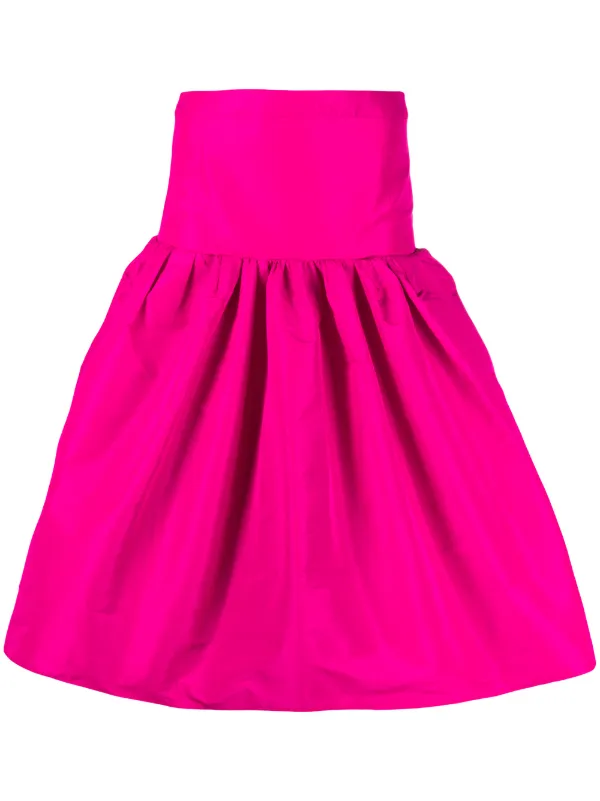pink flared midi skirt