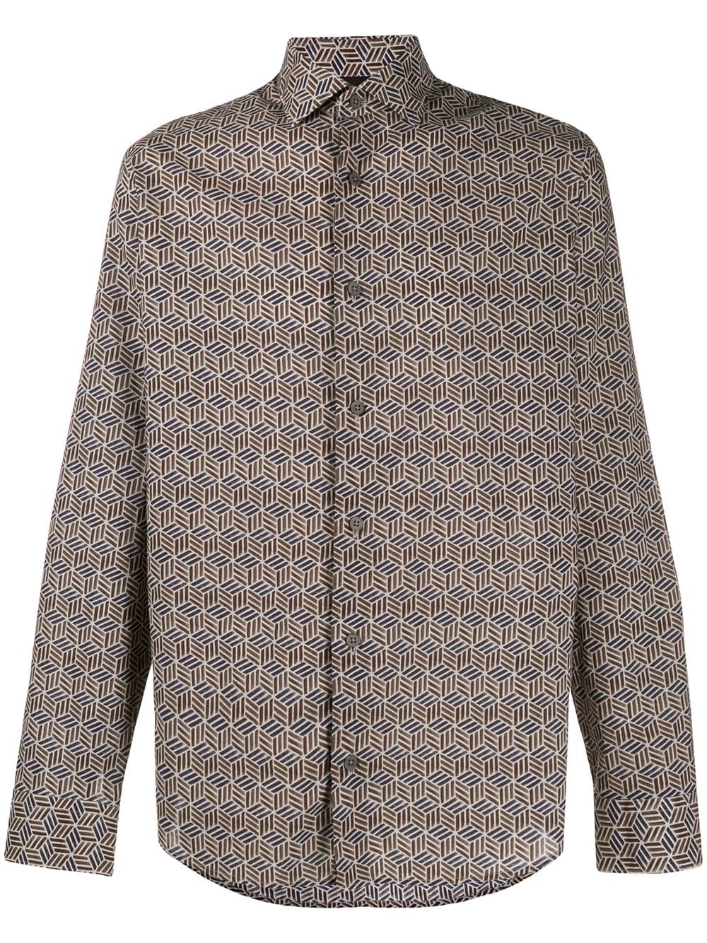 Z Zegna Geometric-print Long-sleeved Shirt In 棕色