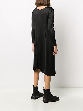 pleated long-sleeve midi dress展示图