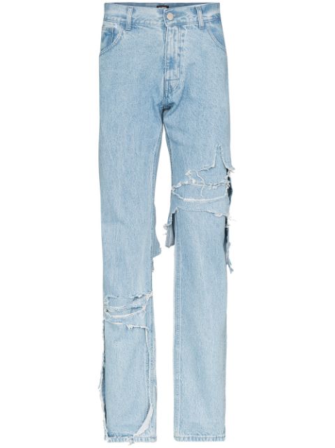 Shop blue Raf Simons distressed layered slim fit jeans with Express ...