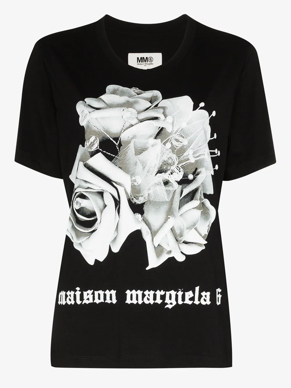 Mm6 Maison Margiela T-shirt Mit Rosen-print In Black
