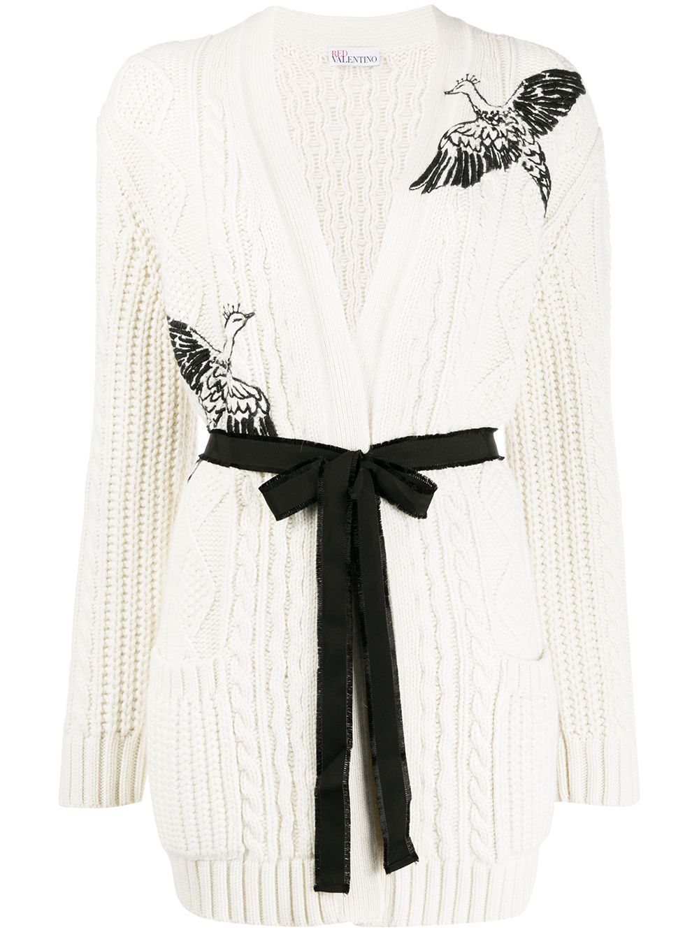 Shop Red Valentino Bird Embroidered Cardigan In Neutrals