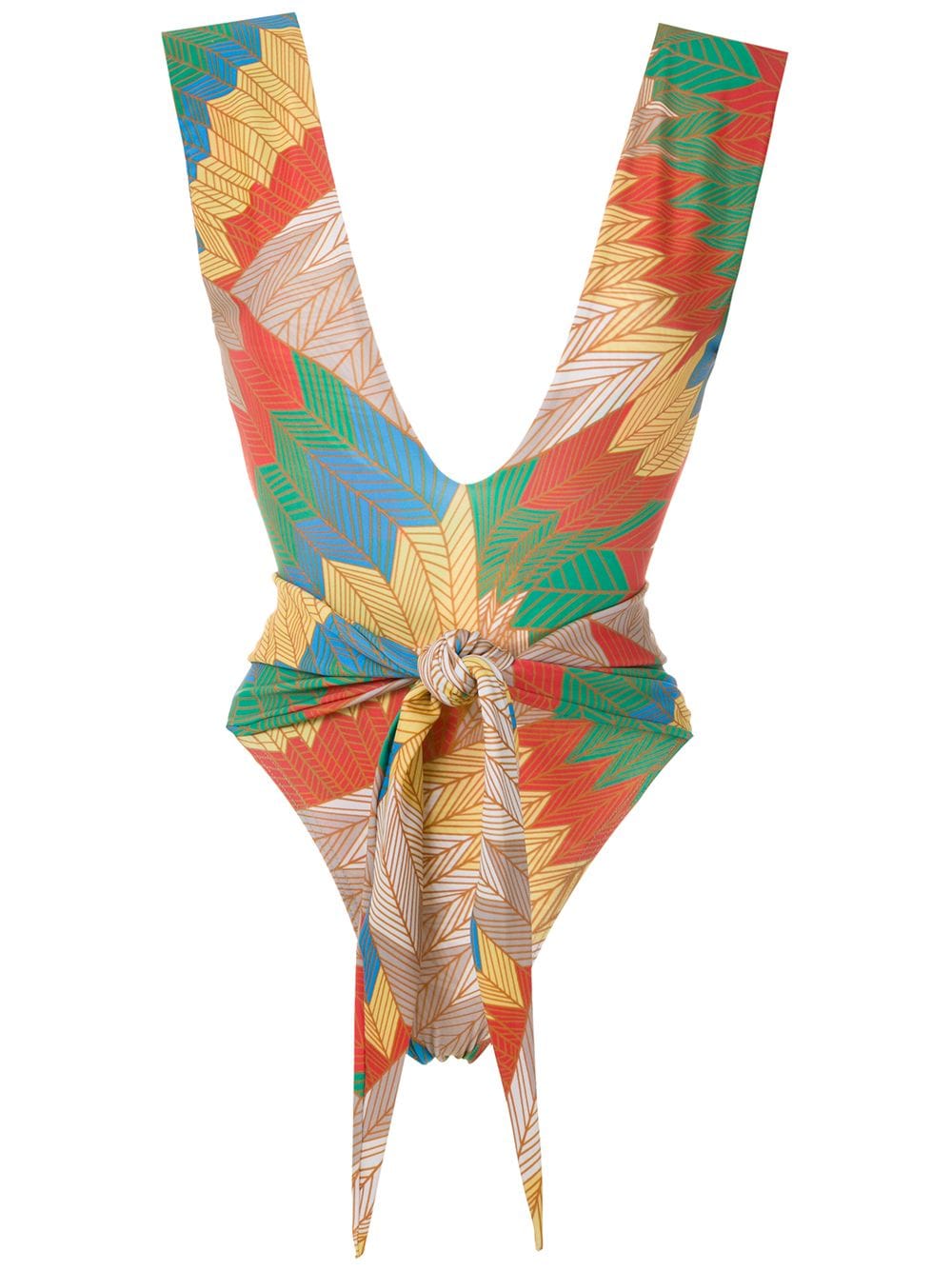 Shop Amir Slama Front Tie Printed Swimsuit In Multicolour