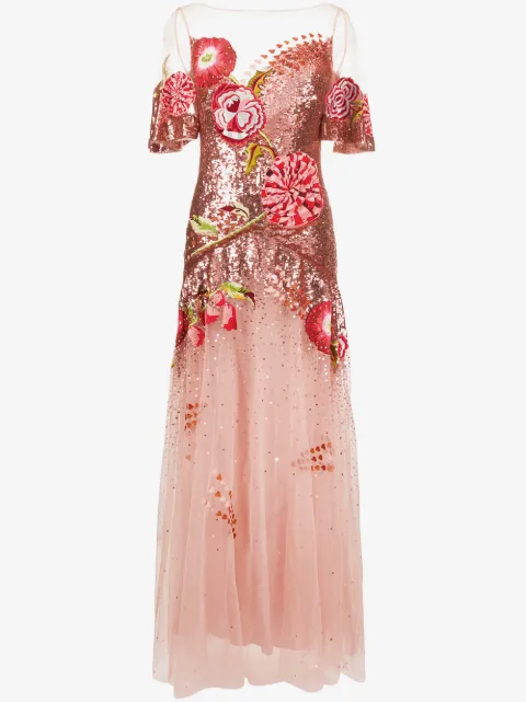 Temperley London floral-embroidered sequin tulle gown